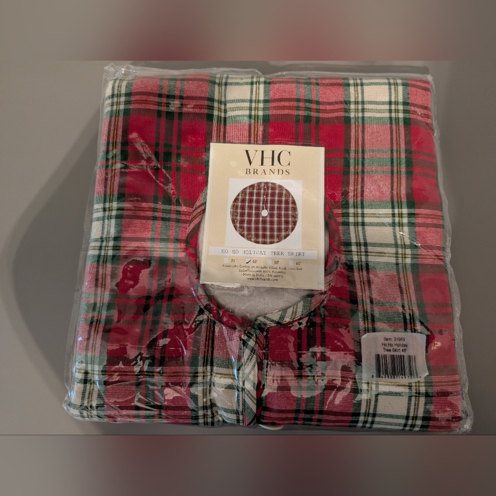 VHC Brands Red and Green Plaid Ho Ho Ho Tree Shirt 48"